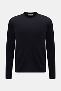 Kiefermann Merino Rundhalspullover 'Marleys' navy, frontale Ansicht, Slim Fit, reine Merinowolle, weicher Griff, feines Strickbild, Rundhalsausschnitt, zeitloses Feinstrick-Design, ideal als Layering-Piece.