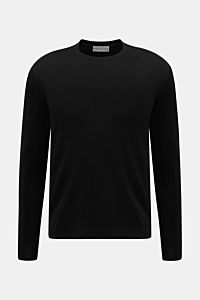 Kiefermann Merino Rundhalspullover 'Marleys' schwarz, Frontansicht, Slim Fit, reine Merinowolle, feiner Feinstrick, weicher Griff, Rundhalsausschnitt, luxuriöses Basic Layering-Piece.