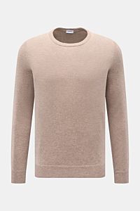 Von vorne fotografierter von Braun Cashmere Rundhalspullover beige meliert, Slim Fit, reiner Cashmere, weicher Griff, feines Strickbild, Rundhalsausschnitt, flexible Rippbündchen.
