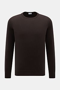 von Braun Cashmere Rundhalspullover dunkelbraun, Slim Fit mit Rundhalsausschnitt, feinem Strickbild, weichem Griff, flexible Rippbündchen, frontal fotografiert.
