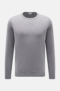 von Braun Cashmere Rundhalspullover grau meliert, Slim Fit, feines Strickbild, reiner Cashmere, Rundhalsausschnitt, flexible Rippbündchen, Frontansicht.