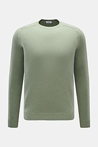 von Braun Cashmere Rundhalspullover graugrün, Slim Fit, mittelfeines Strickbild, weicher Griff, elastische Rippbündchen, Frontansicht, reiner Cashmere aus Mongolei