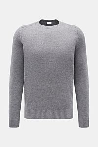 von Braun Cashmere Rundhalspullover grau meliert, slim fit, mittelfeines Strickbild, Rundhalsausschnitt, elastische Rippbündchen, frontal fotografiert, weich und warm.