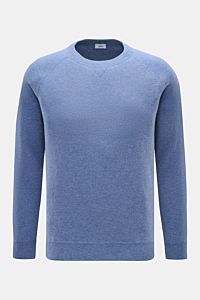 von Braun Cashmere Rundhalspullover blau meliert, Frontaufnahme, Regular Fit, weicher Griff, feines Strickbild, Raglanärmel, Rundhalsausschnitt, Rippbündchen