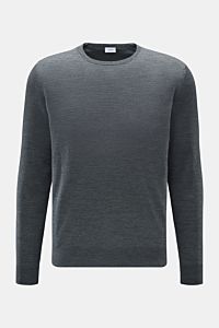 von Braun Merino Rundhalspullover anthrazit meliert, frontale Aufnahme, klassischer Slim Fit, feines Strickbild, reine Merinowolle, weicher Griff, Rundhalsausschnitt, elastische Rippbündchen, edler Feinstrick für Übergangszeit