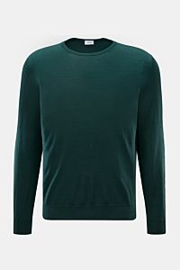 von Braun Merino Rundhalspullover dunkelgrün, slim fit, aus reiner Merinowolle mit weichem Griff, feinem Strickbild, Rundhalsausschnitt und elastischen Rippbündchen, frontal fotografiert