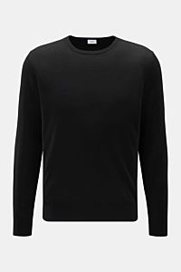 von Braun Merino Rundhalspullover schwarz, Slim Fit, aus reiner Merinowolle, feines Strickbild, weicher Griff, Rundhalsausschnitt, elastische Rippbündchen, frontale Ansicht