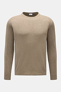 04651/ A trip in a bag Rundhalspullover 'Knit Terry Crew' taupe in Slim Fit, feiner Bouclé-Struktur, Rundhalsausschnitt, flexible Rippbündchen, Baumwolle-Microfaser, Frontansicht