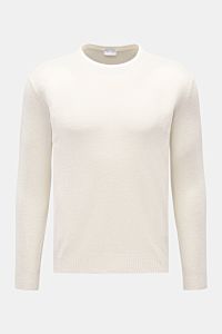 04651/ A trip in a bag Rundhalspullover 'Knit Terry Crew' offwhite in Slim Fit, vorne frontal, feine Bouclé-Struktur, Rundhalsausschnitt, flexible Rippbündchen, Baumwolle-Microfaser-Mix.