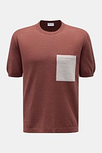 04651/ A trip in a bag Feinstrick-Kurzarmpullover 'Pocket Tee' rostbraun