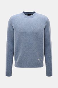 A.P.C. Rundhalspullover 'Edmond' rauchblau meliert aus reiner Wolle, Regular Fit, Front nah, mit Rundhalsausschnitt und Rippbündchen.