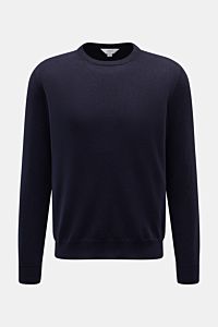 Malo Cashmere Rundhalspullover navy, Slim Fit, feines Strickbild, reiner Cashmere, weicher Griff, Rundhalsausschnitt, Rippbündchen, frontal fotografiert.