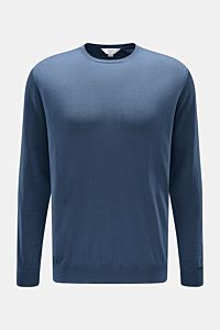 Front view of Malo Crew neck jumper dark blue in fine knit, slim fit with ribbed bands and crew neck, made of soft cashmere and silk blend.