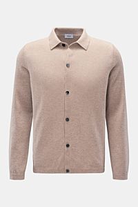von Braun Cashmere Strickhemd beige, frontale Ansicht, Slim Fit, reiner Cashmere, klassischer Kragen, weicher Griff, glatte Knopfleiste, Rippbündchen
