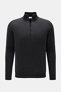 von Braun Cashmere Troyer dunkelgrau meliert, Slim Fit, feines Strickbild, Troyerkragen mit Zipper, aus Mongolei-Cashmere, Frontansicht, sehr weich, Rippbündchen