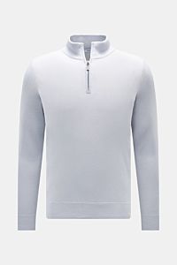 von Braun Cashmere Troyer hellblau, Slim Fit, feines Strickbild, reiner Cashmere aus Mongolei, weicher Griff, Troyerkragen mit Zipper, flexible Rippbündchen, Frontansicht