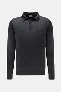 von Braun Merino Feinstrickpolo anthrazit meliert, Frontansicht, Slim Fit aus reiner Merinowolle mit schmalem Polokragen, glatter Drei-Knopf-Leiste und komfortablen Rippbündchen.