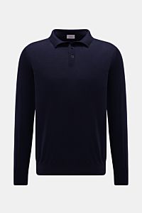 von Braun Merino Feinstrickpolo navy in Slim Fit, frontal fotografiert, aus reiner Merinowolle mit schmalem Polokragen, glatter Drei-Knopf-Leiste und komfortablen Rippbündchen, sehr feines Strickbild und geschmeidiger Griff.