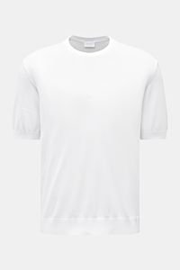 Front view of the 04651/ A trip in a bag Short sleeve jumper 'Pima Cotton' white, made of pure Pima cotton with a soft feel, very fine knit, slim fit, crew neck, and flexible ribbed bands, featuring an airy knit ideal for warm weather.