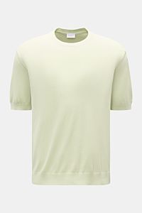 Front view of 04651/ A trip in a bag Short sleeve jumper 'Pima Cotton' pastel green made of pure Pima cotton, soft feel, very fine knit, slim fit, crew neck, flexible ribbed bands, airy knit ideal for warm weather.