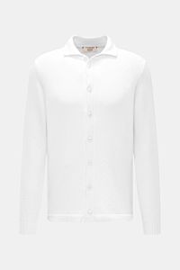 Fioroni Cardigan weiß aus reiner Baumwolle, Slim Fit mit Umlegekragen, acht Knöpfen, weichem Griff, mittelfeinem Strick, Rippbündchen, Saumschlitzen, frontal fotografiert.