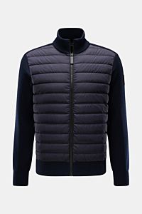 Canada Goose Strickjacke 'Hybridge Knit' navy, frontale Ansicht, Daunen-gefüllte gesteppte Front, reine Wolle, Slim Fit, Stehkragen, Reißverschluss, Zipper-Taschen.