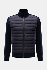 Canada Goose Strickjacke 'Hybridge Knit' navy, frontale Ansicht, Wollstrick mit Daunen-Front, Slim Fit, Stehkragen, Reißverschluss, Zipper-Taschen.
