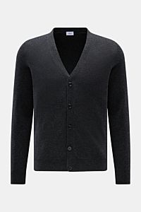 von Braun Cashmere Cardigan dunkelgrau meliert, Slim Fit, feines Strickbild, fünf Knöpfe, elastische Rippbündchen, Frontansicht, reiner mongolischer Cashmere
