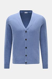 von Braun Cashmere Cardigan blau meliert, Slim Fit, feines Strickbild, Fünf-Knopf-Leiste, elastische Rippbündchen, weicher Griff, Frontansicht