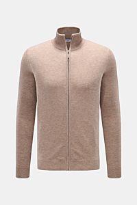 von Braun Cashmere Strickjacke beige meliert, Slim Fit mit Stehkragen, Reißverschluss, weichem Griff und feinem Strickbild, frontale Ansicht