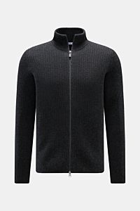 von Braun Cashmere Strickjacke anthrazit meliert, Slim Fit, mittelfeiner Patentstrick, hoch schließender Kragen, Zwei-Wege-Reißverschluss, frontale Aufnahme