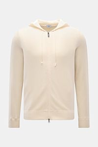 von Braun Cashmere Strickjacke offwhite, Slim Fit, aus mongolischem Cashmere, feines Strickbild, Kapuze mit Tunnelzug, Zwei-Wege-Reißverschluss, Rippbündchen, Frontansicht