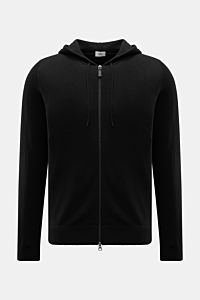 von Braun Cashmere Strickjacke schwarz, frontal mit Kapuze, Tunnelzug, Zwei-Wege-Reißverschluss, Slim Fit, reiner Cashmere, weicher Griff, feines Strickbild, Rippbündchen, sportive Basics für Winter.