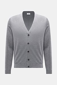 von Braun Merino Cardigan grau meliert, Frontansicht, Regular Fit, aus weicher reiner Merinowolle mit feinem Strickbild, 5 Perlmuttknöpfe, elastische Rippbündchen.