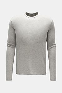 Kiefermann Crew neck sweatshirt 'Neal' light grey mottled, front view, slim fit, lightweight cotton-microfibre blend, soft feel, open edges, crew neck.