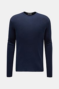 Kiefermann Rundhals-Sweatshirt 'Neal' navy, slim Fit, aus Baumwolle-Microfaser, leichte Qualität, offene Saumkanten, frontale Perspektive.