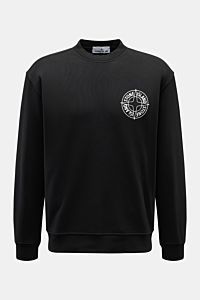 Stone Island Rundhals-Sweatshirt 'Print' schwarz, frontale Ansicht, reiner Baumwoll-Sweat, Regular Fit, weicher Griff, Logo-Print Brust/Rücken.