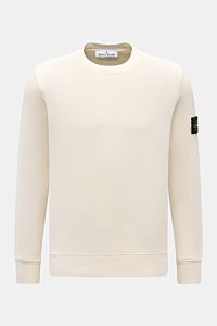 Stone Island Rundhals-Sweatshirt 'Basic Sweat' creme, frontale Nahaufnahme, Baumwolle, weicher Griff, Regular Fit, Kompass-Badge am Oberarm, Rippbündchen.