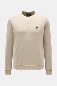 Belstaff Sweatshirt beige, Slim Fit, aus reiner Baumwolle, weicher Griff, Rundhalsausschnitt mit V-Stitch, tonales Weblabel, flexible Rippbündchen, Frontansicht.