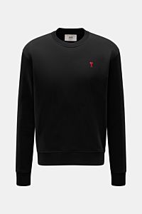 Front view of Ami Paris Crew neck sweatshirt black in pure cotton with soft feel, regular fit, chest logo stitching, and ribbed bands.  
Comfortable basic: The AMI PARIS sweatshirt in pure cotton is the ideal companion for sporty looks.

Sw