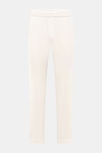 Front view of 04651/ A trip in a bag Jogger pants 'If' off-white in soft cotton jersey with tapered fit, elasticated waistband, French and patch pockets.

Comfort meets style: These jogger pants in soft cotton jersey by 04651/ A TRIP IN A BAG enhance r