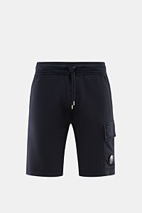 C.P. Company Cargo-Sweatshorts dark navy, frontale Ansicht, leichte Sweat-Shorts aus reiner Baumwolle mit elastischem Bund, Tunnelzug, Slim Fit, Cargo-Tasche mit Linsen-Detail.