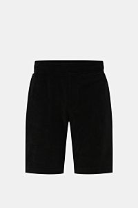 04651/ A trip in a bag Frottee-Shorts 'Terry' schwarz, frontale Ansicht, weicher Baumwoll-Frottee, elastischer Bund, Regular Fit.