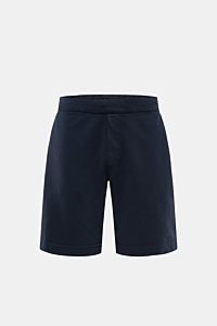 Frontansicht der navyfarbenen 04651/ A trip in a bag Sweat-Shorts aus elastischer Baumwolle mit softem Griff, Regular Fit und elastischem Bund.