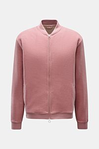 Front view of 04651/ A trip in a bag Blouson altrosa in soft pink fleece with wool-cotton blend, slim fit, ribbed collar and cuffs, two-way zipper, and piped front pockets.