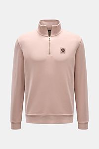 Belstaff Sweat-Troyer 'Quarter Zip' altrosa, Slim Fit, aus reiner Baumwolle, weicher Griff, von vorne mit Troyer-Kragen, Reißverschluss, Weblabel und flexiblen Rippbündchen.