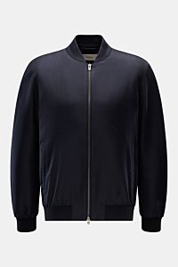 Front view of Agnona Blouson navy, a slim fit, sporty luxury jacket made from a blend of cashmere and silk with calfskin piping.

Description: Sporty luxury perfected – AGNONA presents an exclusive cashmere and silk blouson that combines rare natural f