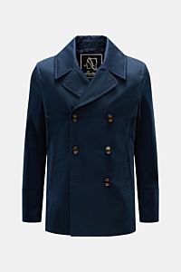 Sealup Pea coat 'Amalfi' navy shown from the front on a plain background, double-breasted with three-button placket, wide lapel collar, slanted jetted pockets, slim fit, made of lightweight twill microfiber and cotton blend, smooth logo lining, inside zip