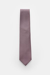 Tom Ford Seidenkrawatte rosé/schwarz gemustert in Hahnentritt, reine Seide, dezenter Glanz, Logo-Stitching, 8 cm breit, made in Italy, frontal fotografiert.