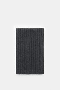 von Braun Cashmere Schal anthrazit meliert, frontal von oben fotografiert, klassisches Rippstrick-Design, 169x25 cm, reiner, weicher mongolischer Cashmere